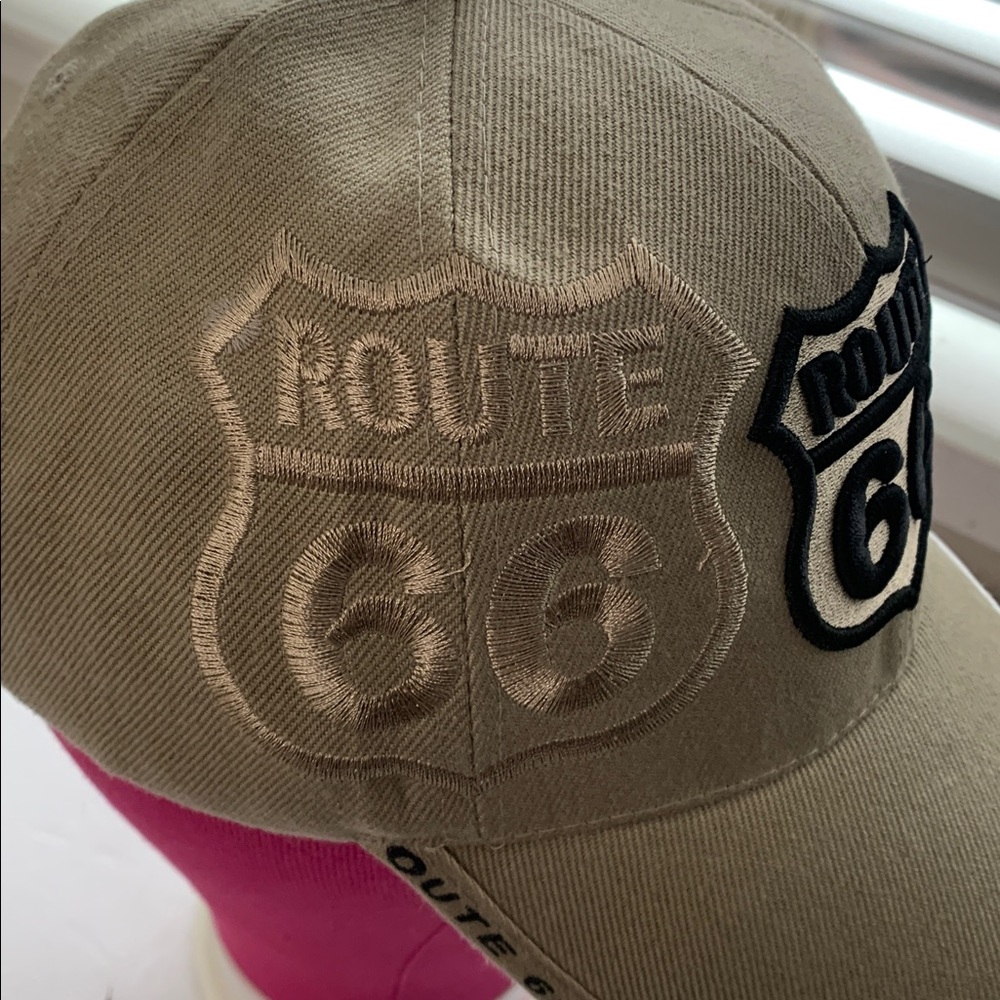 Sports Cap - Route 66 Beige Baseball Cap w/ Embroidered & Adjustable Strap-back - Picture 13 of 13